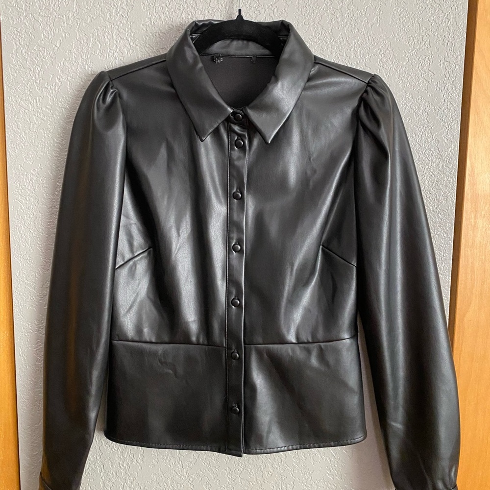 Black Women's Faux Leather Blouse